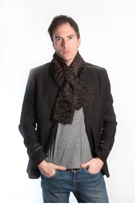 Dark brown karakul fur scarf for men